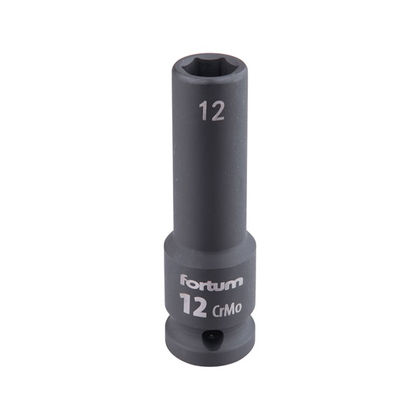 gépi (impakt) dugófej 1/2", 12 mm, L 78 mm, feketített, FORTUM