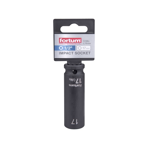 gépi (impakt) dugófej 1/2", 17 mm, L 78 mm, feketített, FORTUM