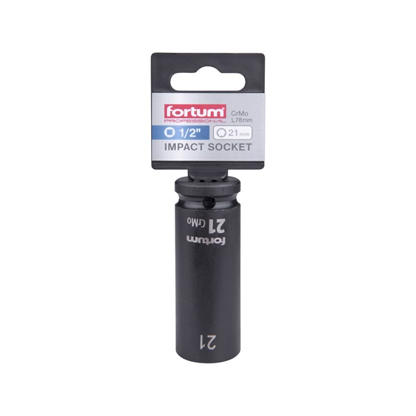 gépi (impakt) dugófej 1/2", 21 mm, L 78 mm, feketített, FORTUM