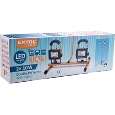 hordozható LED lámpa, 2×10 W, reflektor; 2×800 Lm, IP65, teleszkópos állvánnyal, 230V/50Hz, 2,9 m kábel