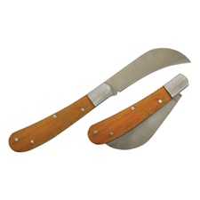 kacor kés (bicska), rozsdamentes acél penge, fa nyél, teljes/összecsukott hossz.:175/100 mm