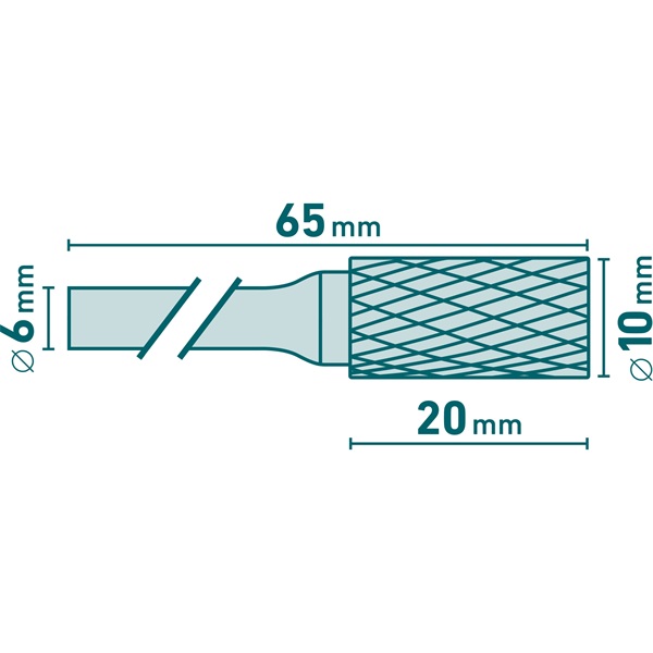 keményfém turbómaró (rotormaró), hengeres, átmérő 10×20mm/szár 6mm, keresztfogazás