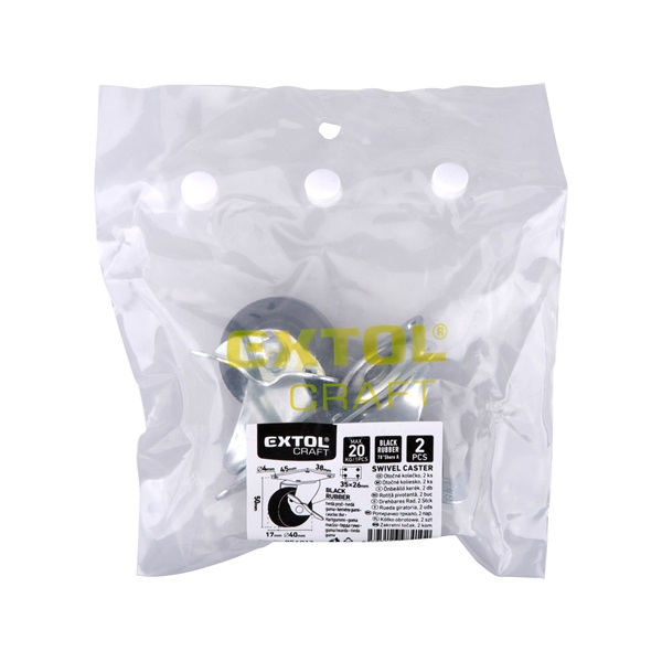 készülékgörgő 2 db, önbeálló, rögzítőfékkel, fekete gumi, 40mm, max. teherbírás: 20 kg/db