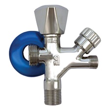 kombinált sarokszelep Genebre 1/2"-3/8"-3/4" mosdó/mosogatóhoz és mosó/mosogatógéphez, krómozott