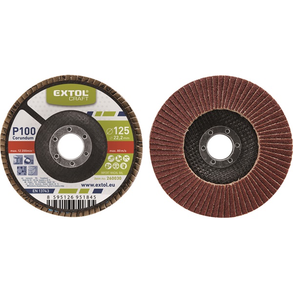 lamellás csiszoló acél, Alu, műa. és fa munkadarabok csiszolására, 125×22mm; P80, kúpos, max.:12.300 ford./perc, EN13743