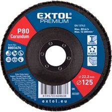 lamellás csiszoló acél, Alu, műa. és fa munkadarabok csiszolására, 125×22mm; P80, kúpos, max.:12.300 ford./perc, EN13743
