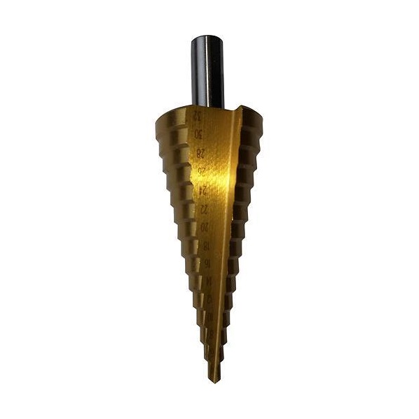 lépcsős fémfúró, 15 lépcsős; (4-32mm, 2mm lépcsők), befogás: 10mm, max. 5mm vastag anyagokhoz, TiN bevonat
