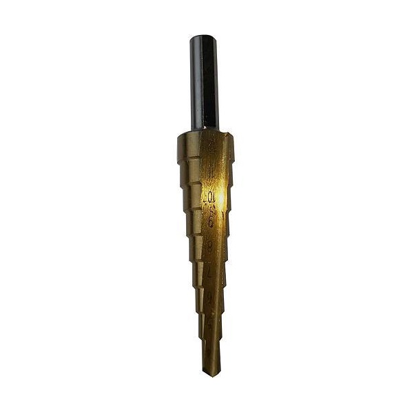 lépcsős fémfúró, 9 lépcsős; (4-12mm, 1mm lépcsők), HSS, max. 4mm vastag anyagokhoz, TiN bevonat