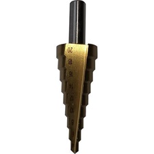 lépcsős fémfúró, 9 lépcsős; (4-20mm, 2mm lépcsők), HSS, max. 4mm vastag anyagokhoz, TiN bevonat