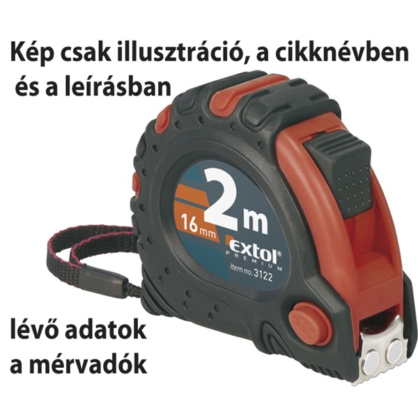 mérőszalag, gumírozott, mágneses, 3 stoppos; 2m×19mm