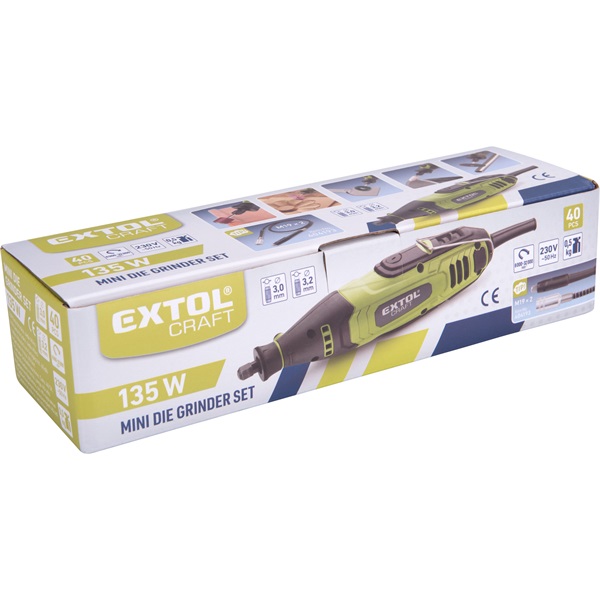 mini köszörű és fúrógép klt., 135W, 40 db tartozék, 32.000 ford/perc, befogás: 3,2mm