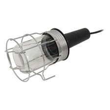 munkalámpa, 60W, izzó nélkül, üveg búra, fém védőrács, 5m kábel (2×0,75mm2), 0,7kg