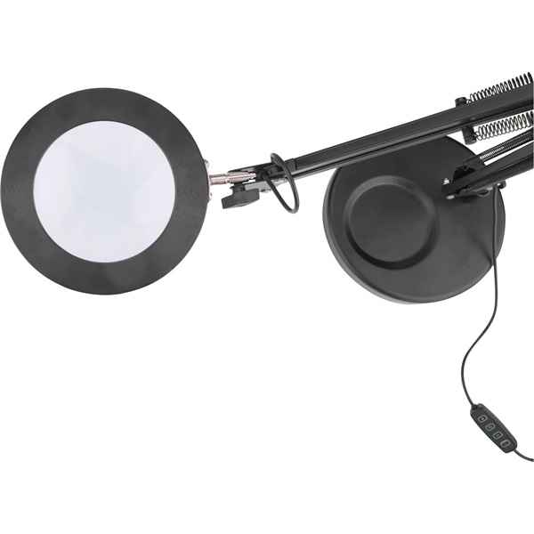 nagyító LED lámpa, asztali, Fekete, 7 W COB, 2400 Lm, 5× nagyítás; mechanikusan állítható rögzítés, USB töltőkábel