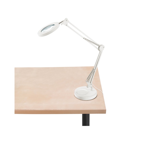 nagyító LED lámpa, asztali, Fehér, 7 W COB, 2400 Lm, 5× nagyítás; mechanikusan állítható rögzítés, USB töltőkábel