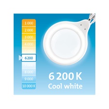nagyító LED lámpa, asztali, Fehér, 10 W, 81 LED, 1000 Lm, 5× nagyítás; mechanikusan állítható rögzítés