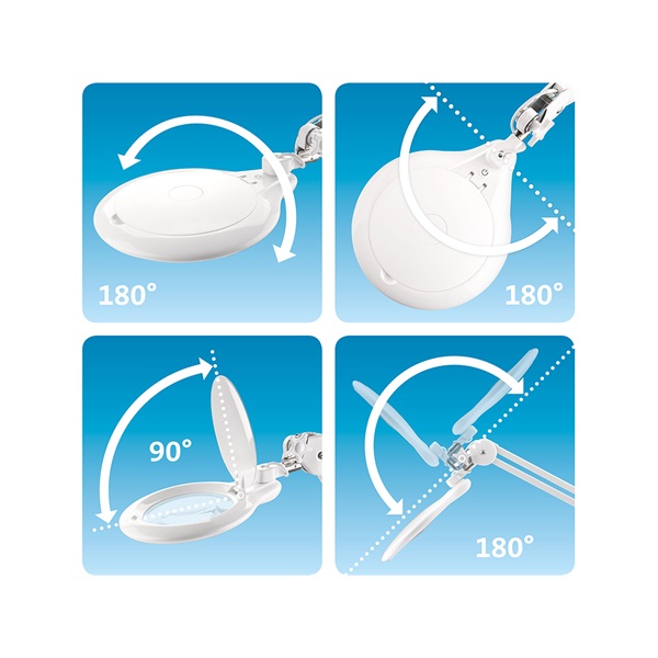 nagyító LED lámpa, asztali, Fehér, 10 W, 81 LED, 1000 Lm, 5× nagyítás; mechanikusan állítható rögzítés