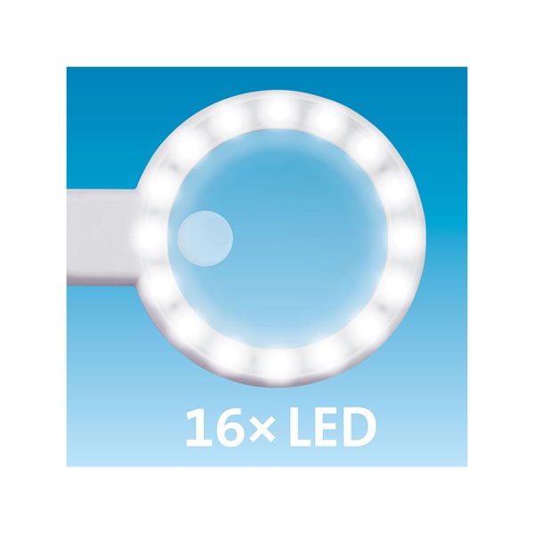 nagyító LED lámpa, kézi, 12× nagyítás; műanyag ház, USB tölthető akku