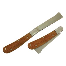 oltó bicska (szemző kés), rozsdamentes acél penge, fa nyél, teljes/összecsukott hossz.:175/100 mm