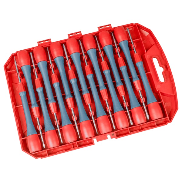 órás csavarhúzó klt. 15 db S2 acél mágneses, 135 mm hosszúság, lapos,PH, HEX és TORX, műanyag doboz