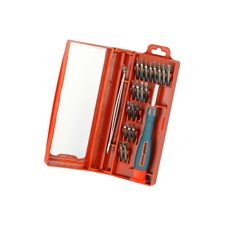 órás csavarhúzó klt. 22 db C.V. bitekkel; lapos 1,5-3mm, PH000-PH1, PZ0-PZ1, imbusz: 1,5-3mm, torx: T6-20