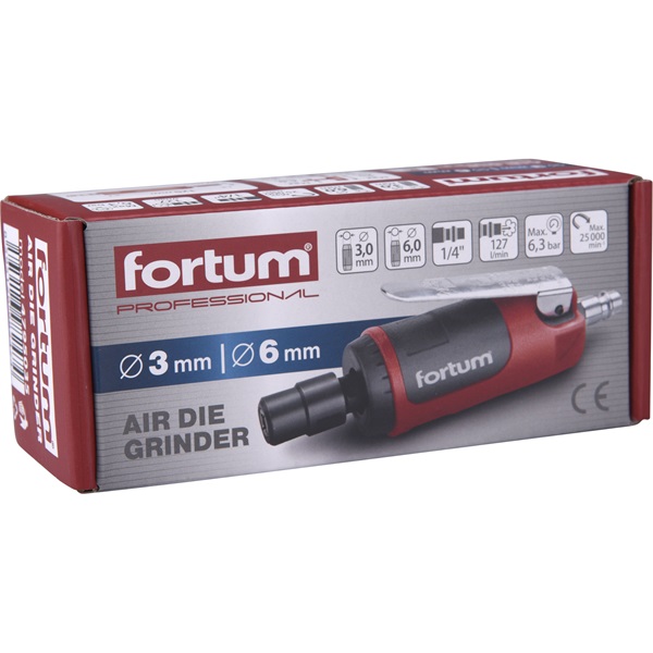 pneumatikus furatköszörű, 125 mm hossz.,1/4"; (6 és 3 mm befogás), 25.000 1/min, 127 l/min, 6,3 Bar, 1/4" csatl., 0,36kg