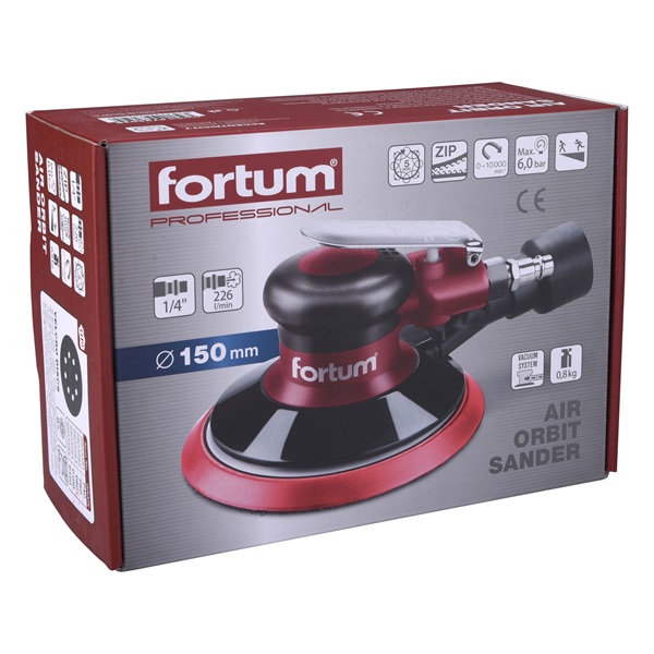 pneumatikus rotációs csiszoló, 150mm, excentricitás: 5mm; 10.000 1/min, 226 l/min, 6 Bar, 1/4" tömlőcsatlakozó, 0,8 kg