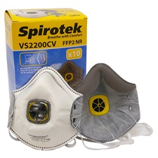 pormaszk légzőszeleppel FFP2, 10db/csomag  kevésbé ill. közepesen mérgező aerosolok ellen, SPIROTEK VS2200CV