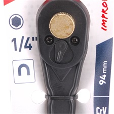 racsnis hajtókar BIT-ekhez, 1/4" hatszög befogás, mágneses, CrV, irányváltó, műanyag szár, 94mm