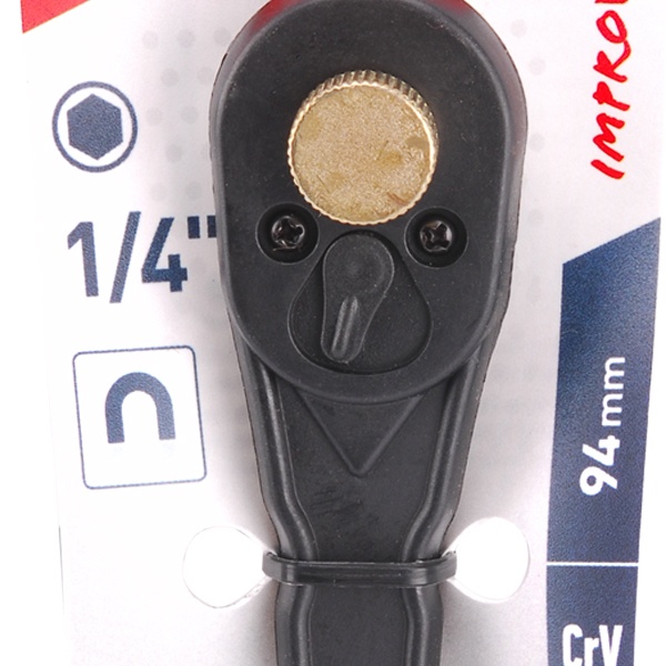 racsnis hajtókar BIT-ekhez, 1/4" hatszög befogás, mágneses, CrV, irányváltó, műanyag szár, 94mm