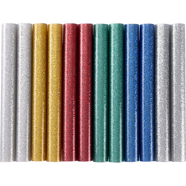 ragasztóstift klt., csillogó többszínű; 12db, 100×11mm, bliszteren