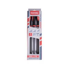 ráspoly klt. 3 db (lapos, félkerek, kerek) 250mm,C45 acél, vágat 2, finom, TPR gumis műanyag nyél
