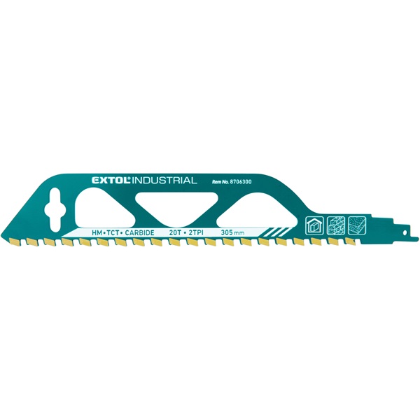 szablyafűrészlap 1db, Bosch befogás, HM/TCT fogak, 305 mm, 2TPI, gázbetonhoz, egyenes, durva vágás