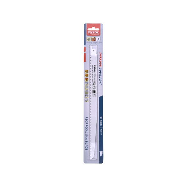 szablyafűrészlap klt., 3db, Bosch befogás, 300mm, 6T, Bimetal, fa, műanyag, fém anyagokhoz, gyors- és durva vágás