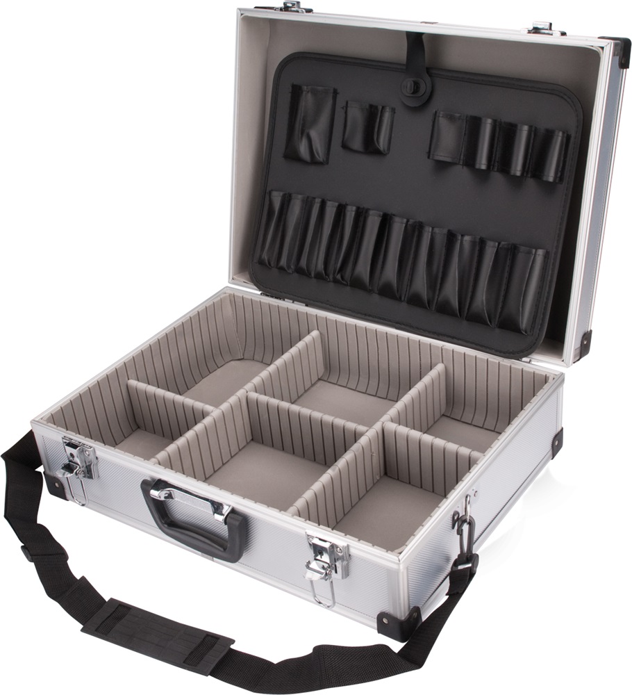 szerszámtáska (koffer) alumínium; 460×330×155 mm, ezüst színű