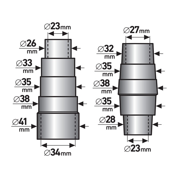 szívóadapter klt., 2 db, a 8895800 porszívóhoz, külső átmérő: 26-41/28-38mm, PVC
