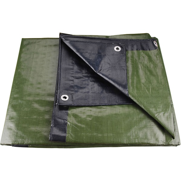 takaróponyva, vízálló, de nem UV álló; 200g/nm, 8×12m névleges méret, valós méret: 7,85×11,80m, PE, lefűző lyukakkal