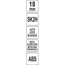 tapétavágó kés, 18mm, fémház, autolock; ABS test, TPR foganty, penge SK2H extra éles acélből, pótpenge:9123A