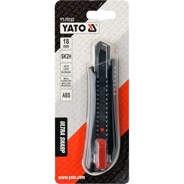 tapétavágó kés, 18mm, fémház, autolock; ABS test, TPR foganty, penge SK2H extra éles acélből, pótpenge:9123A