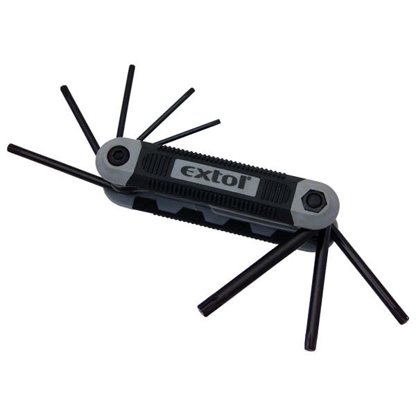 torx kulcs klt., 8db, CV., összehajtható ; T9-10-15-20-25-27-30-40, bliszteren