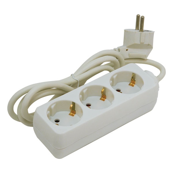 villamos elosztó/hosszabbító, 3 aljzat, 3m kábel, földelt, 250V/10A; max:2500W, Extol