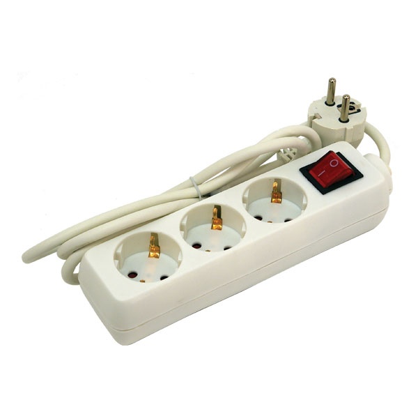 villamos elosztó/hosszabbító, kapcsolóval, 3 aljzat, 1,5m kábel, földelt, 250V/10A; max:2500W, Extol