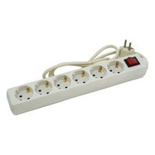 villamos elosztó/hosszabbító, kapcsolóval,  6 aljzat, 3m kábel, földelt, 250V/10A; max:2500W, Extol