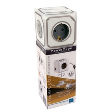 villamos elosztó/hosszabbító, kocka, Powercube, 4 aljzat, USB csatl.1,5m, földelt, 230V/16A; max:3680W, szürke