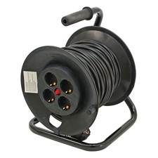 villamos hosszabbító, dobra tekerve, 25m kábel, 4 db aljzat, 250V-10A; max:2300W/920W, (1,0mm2) Extol