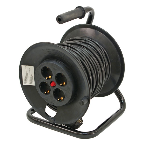 villamos hosszabbító, dobra tekerve, 25m kábel, 4 db aljzat, 250V-10A; max:2300W/920W, (1,0mm2) Extol