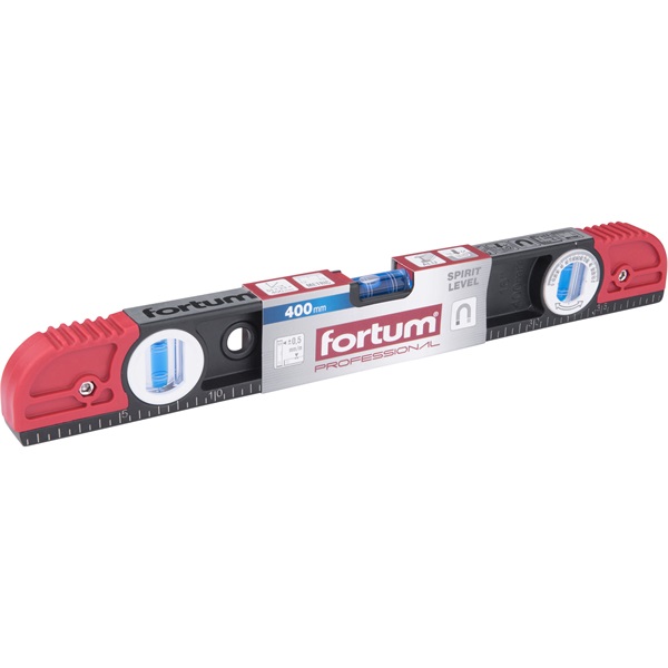 vízmérték 0,5mm/m pontos ( alu.), 3 db elektronikusan kalibrált libella FORTUM; 400mm