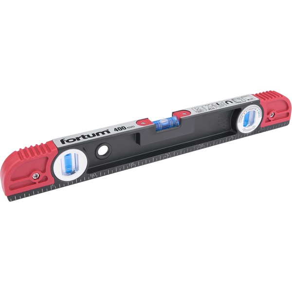 vízmérték 0,5mm/m pontos ( alu.), 3 db elektronikusan kalibrált libella FORTUM; 400mm