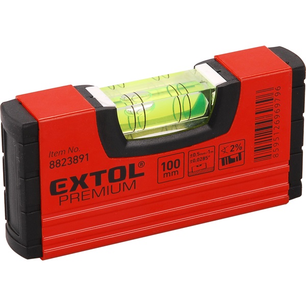 vízmérték, mini, 100mm hosszú, pontosság: 0,5mm/m, festett ALU; 10 db-onként kínálódoboz